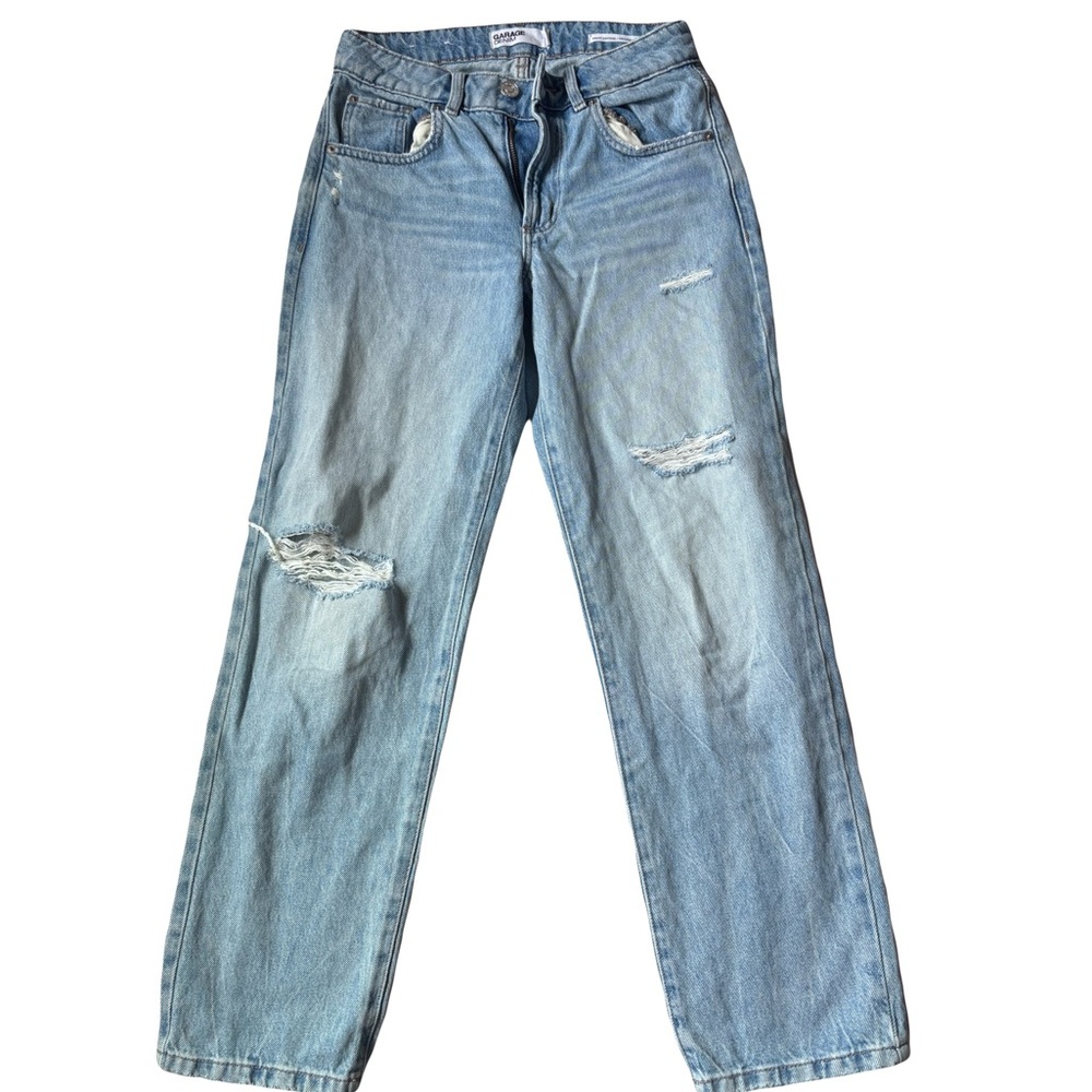 Garage Light Blue Distressed Straight Leg Jeans Mod Rise Denim Size 25